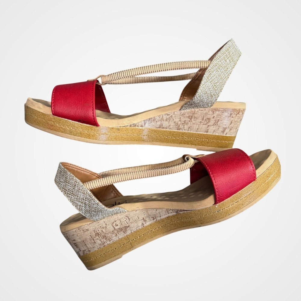 Malu Super Comfort Red Gold Cork Wedge Sandals Made in Brazil Womens Size 7 US